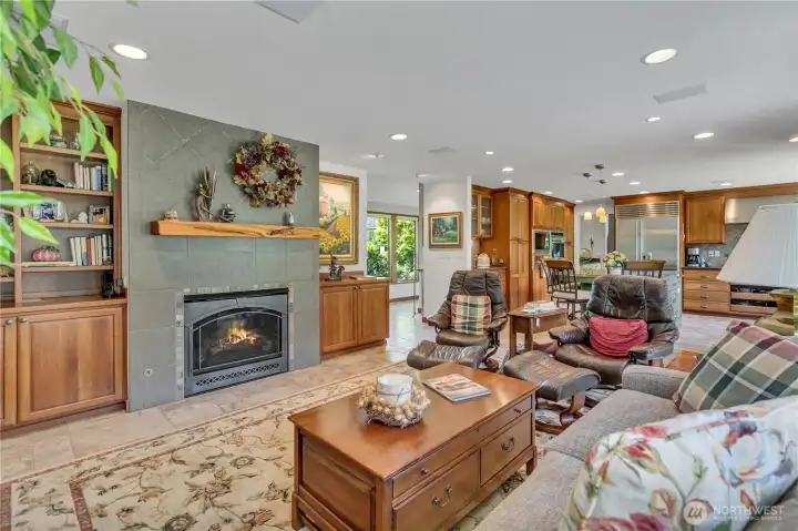 Another view of the family room with gas fireplace.