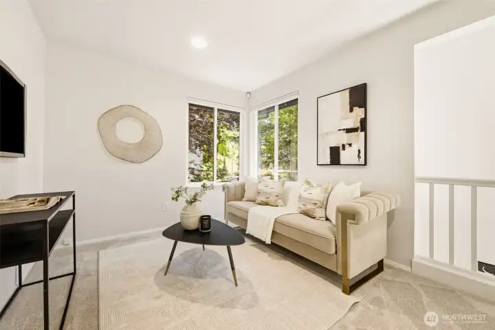 Upstairs, you'll find a versatile bonus space that can be used as a playroom, workout area, or just an extra place to spread out Upstairs, you'll find a versatile bonus space that can be used as a playroom, workout area, or just an extra place to spread out