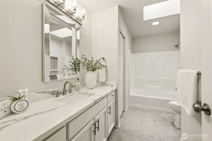 A spacious hall bathroom is nestled perfectly between the 3rd and 4th bedrooms A spacious hall bathroom is nestled perfectly between the 3rd and 4th bedrooms