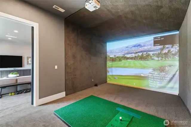 dedicated room off family room for the golf simulator