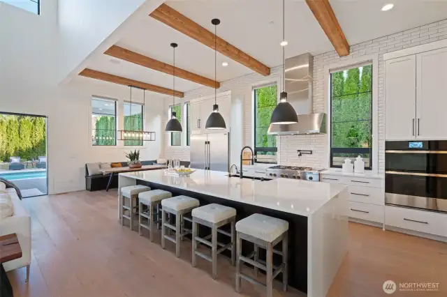 Kitchen with island, eating bar, eating area