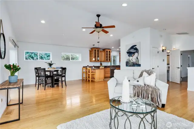 This great room is super spacious with lots of options for furniture placement.