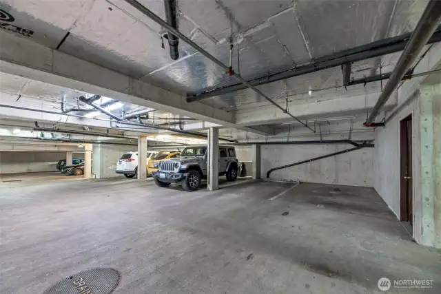 Two assigned parking and a storage unit in the secure garage