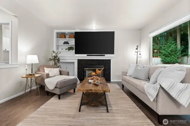 Cozy up to a warm fire on a rainy evening for comfortable living.