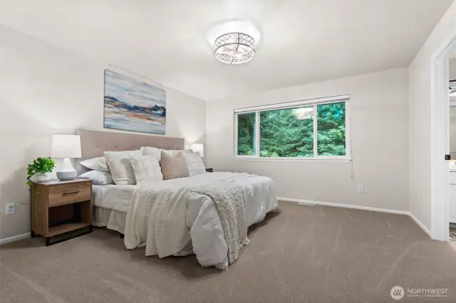 New carpeting throughout the upper level, including the stairs gives this home new life.  The soft earthy tone of the carpet blends harmoniously with the walls for a beautiful presentation making this home feel brand new.