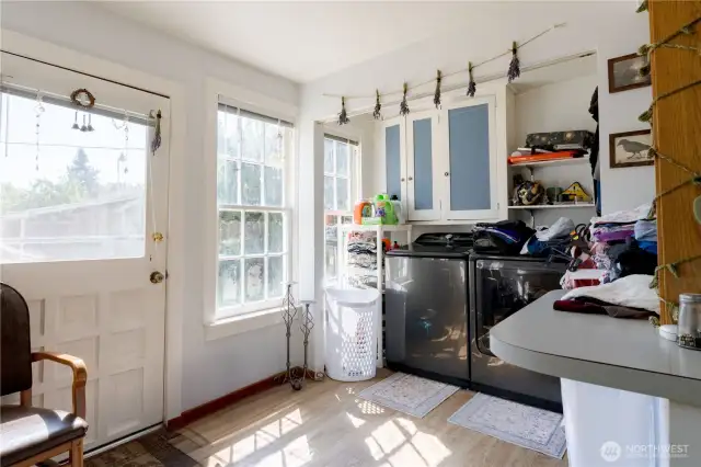 Utility room and rear door.