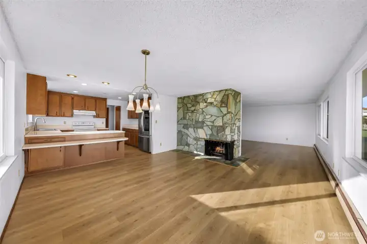 Dining area looking into kitchen