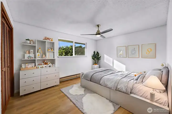 Upstairs bedroom.    (virtual staging)