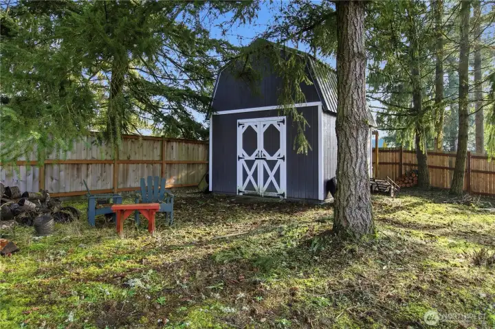 big, recently built shed (12 x 18) with a loft. Also has a metal roof