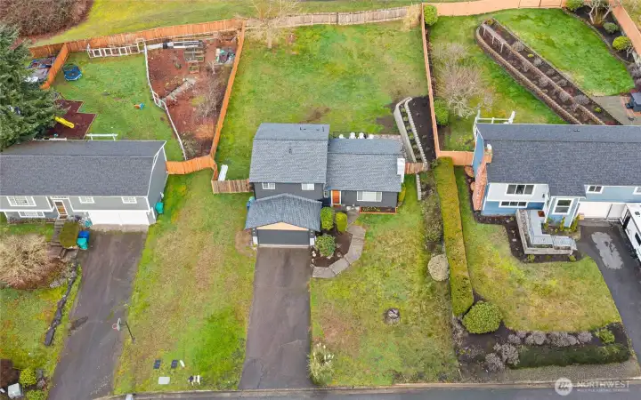 looking down on the home and property