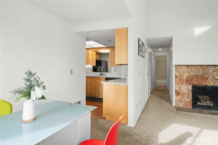 Kitchen adjacent to eating area