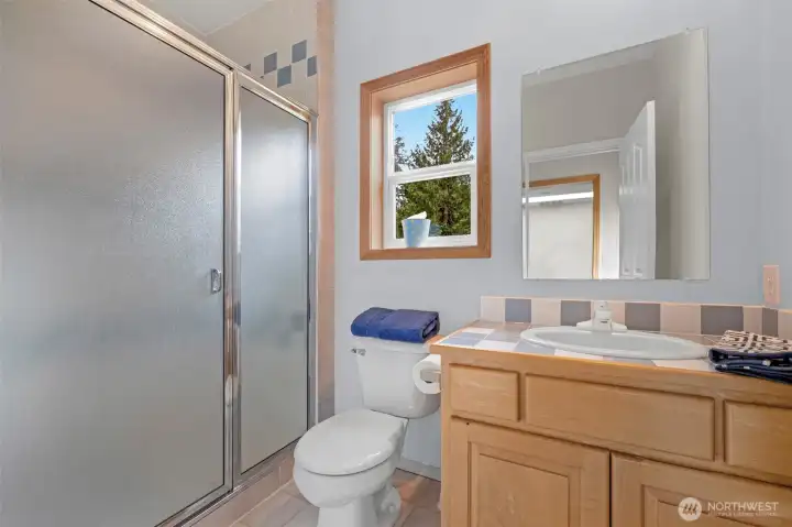 This is the 3/4 bath locateed just off one bedroom.