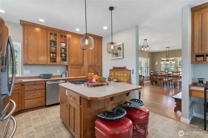 Kitchen with stainless steel appliances.
