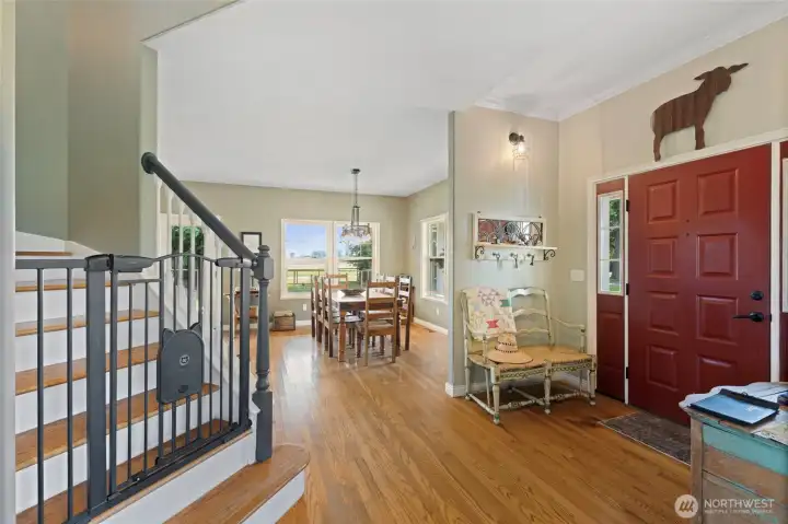 Tons of light flows through with vaulted ceilings on both levels.