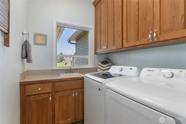 Laundry on main level with utility sink. Can be modified into a full bath on the primary level.