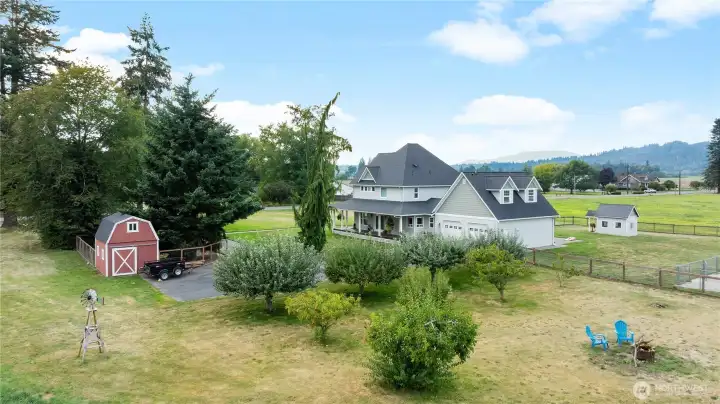 Orchard and spacious fenced in yard.  Orchard trees have been trimmed recently.