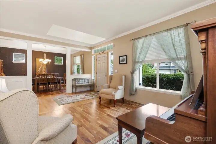 Beautiful custom Acadia flooring in the dining and sitting room