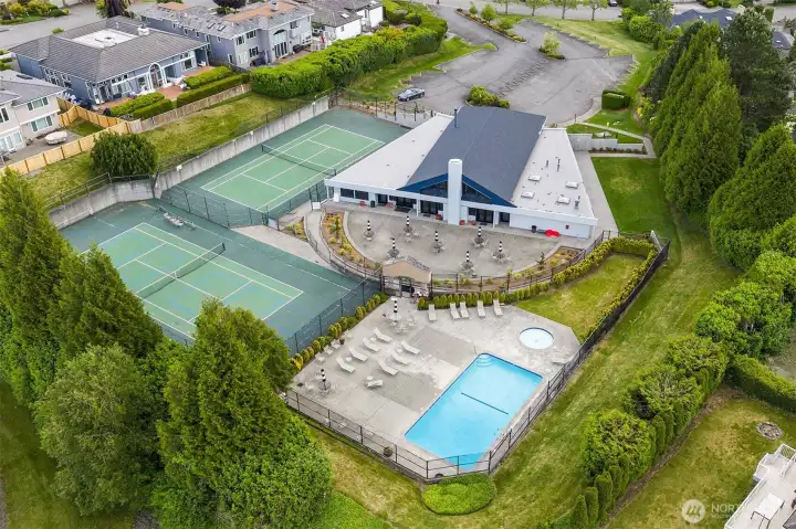 Community clubhouse, pool, tennis, pickleball, and event space Community clubhouse, pool, tennis, pickleball, and event space