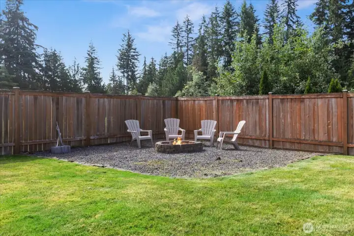 Relax around the fire pit and enjoy the beauty of the Pacific Northwest year-round.