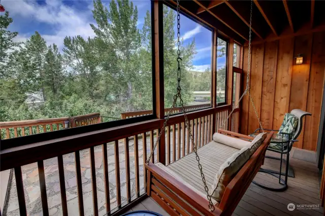 private screened in porch overlooking the river or under a cozy blanket in front of the fireplace.