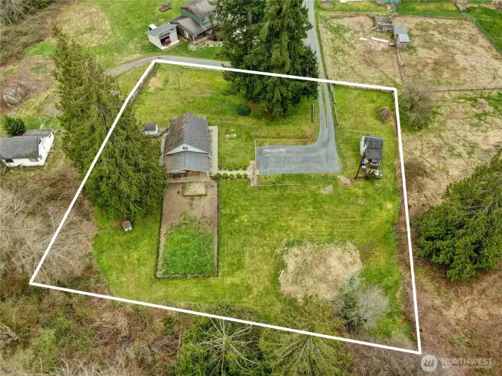 The end of the road looking back at it and to the east.