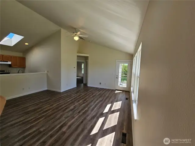 Family room and kitchen from front door