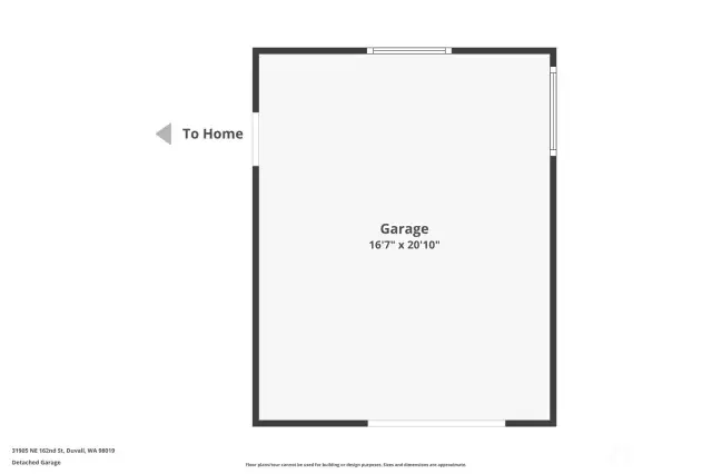 The floorplan of the oversized detached garage offers EV charger, expansive space, storage, and a workshop area.