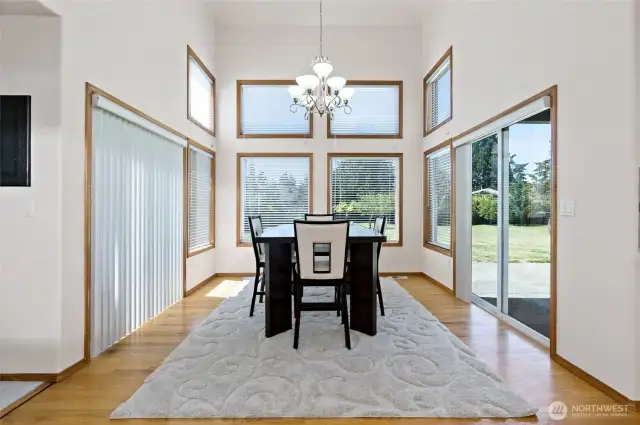 Dining area with lots of natural lighting.