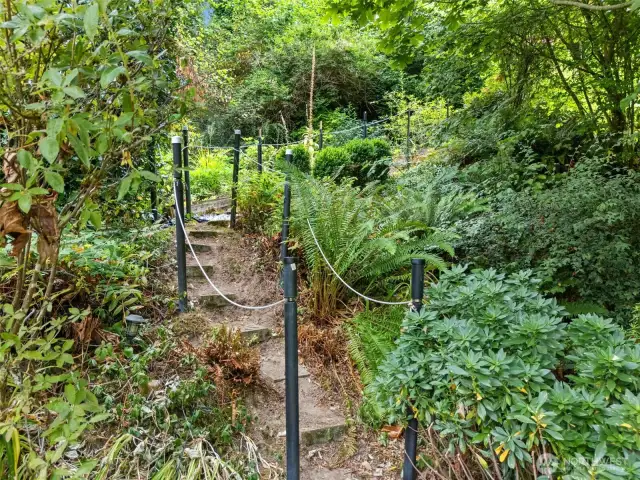 Steps lead up to the older garden beds - check out the view when you get to the top - it shows how incredible this lot is!