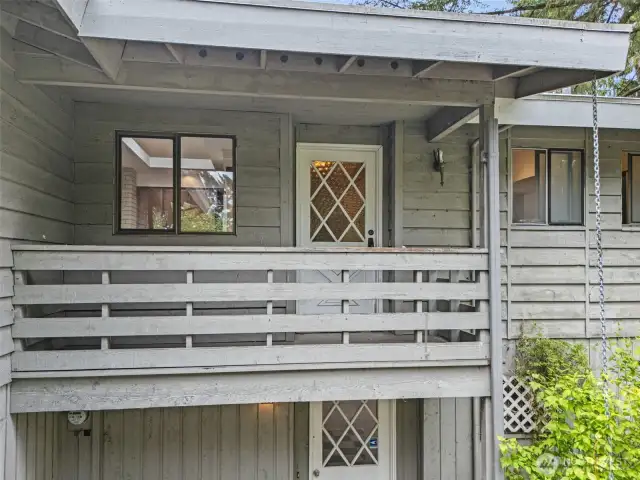The original main entry is on the 2nd level - the stairs were removed many years ago - owners used the lower level for entry to the home. Easy to add stairs too take back the main front door entry and deck.