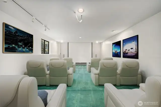 Very large recreation room with electric movie screen - Virtually staged to show potential of this space!