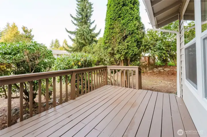 Front deck area has room for a barbeque and chairs.