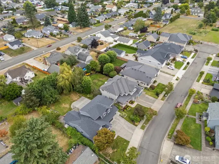Aerial View showing lot and small neighborhood street.