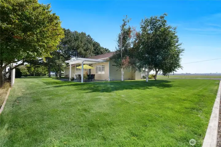 Large backyard with space to play, relax, or garden