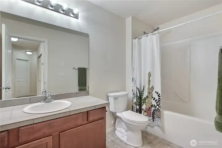 Hall bath, great for guests and meets all needs.