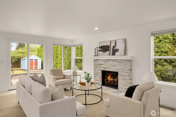 Family room with recently remodeled gas fireplace