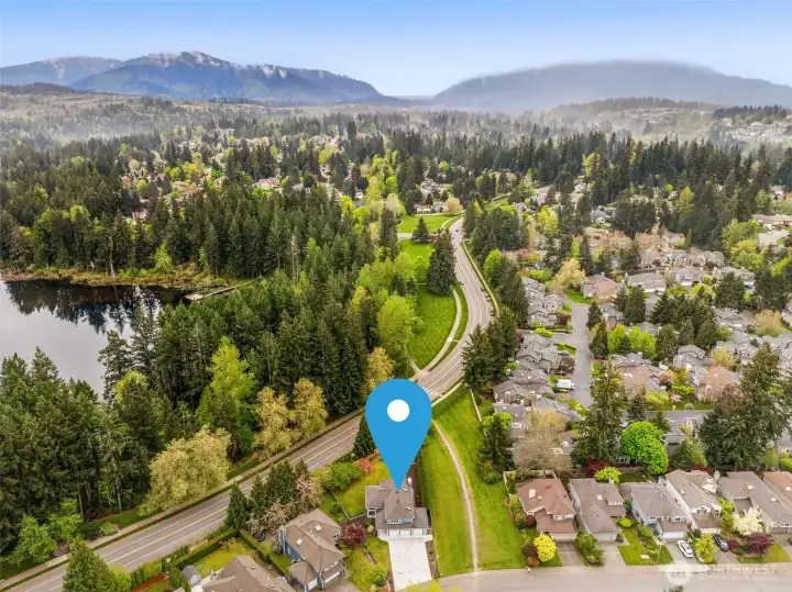 Overhead view to show proximity to Yellow Lake, Lakeside Pool & Park