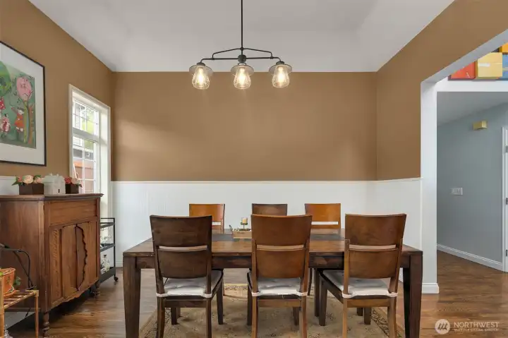 Spacious formal dining room with seating for 6 or more.