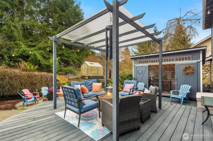 Covered seating area on the deck.