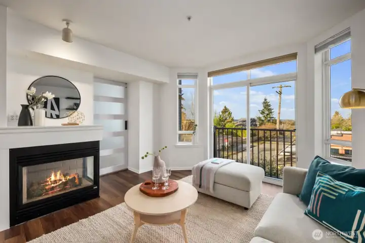 west facing unit with cozy fireplace and new LVP floors