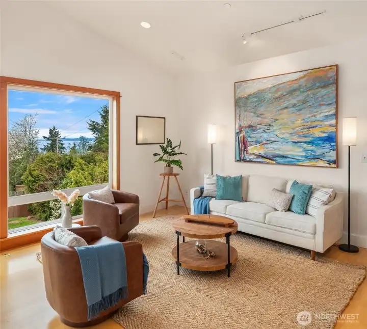 The space is right-sized for intimate conversations, reading or enjoying company.