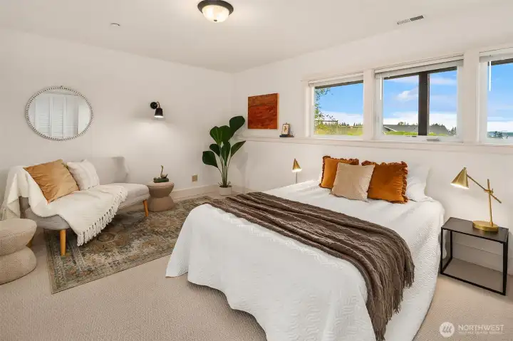 Spacious third bedroom is on the lower level with brand new carpet, lots of north-facing light and ample closets. Very private and quiet.