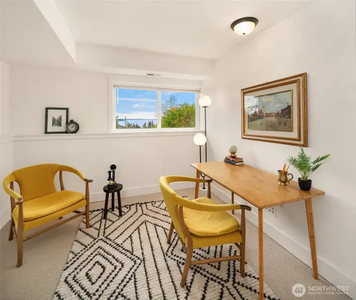 Sweet office space on lower level. A private retreat within the home.