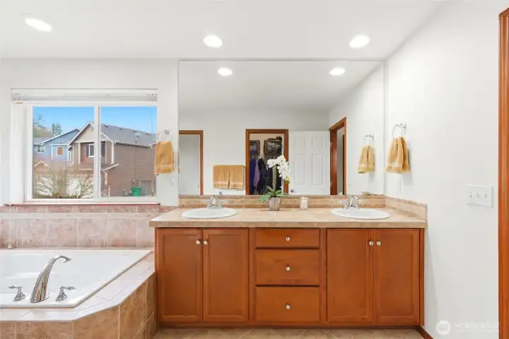 Two sink vanity so you can get ready together and discuss your plans for the day.