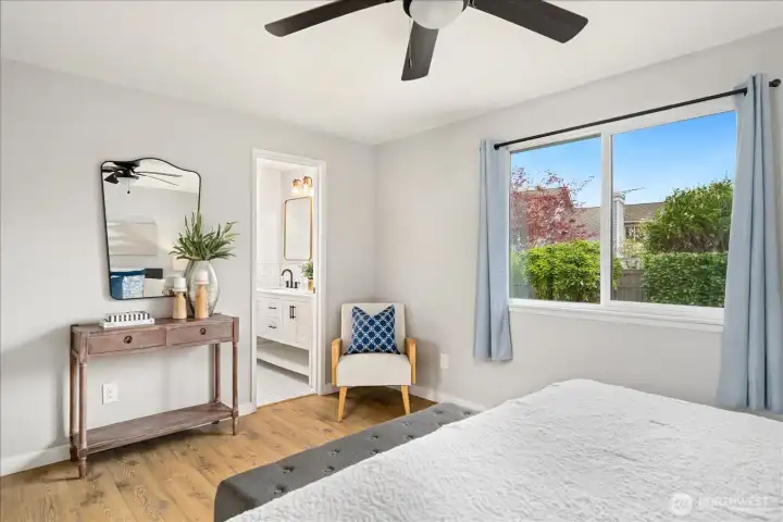 A well thought out 3/4 bath is attached to the primary for convenience and comfort