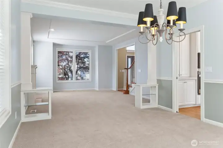 The dining room flows directly into the kitchen