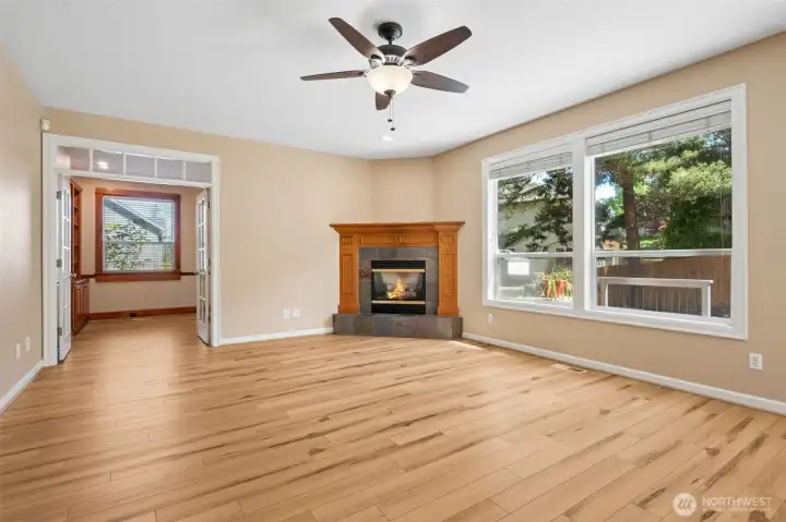 Large TV room with gas fireplace