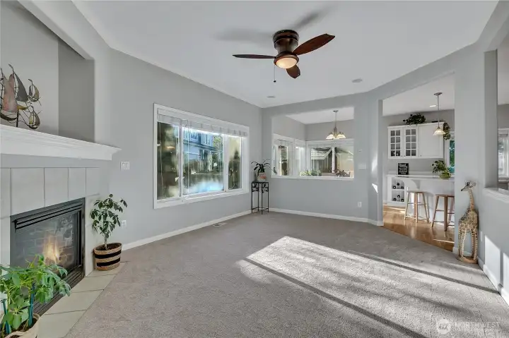family room, emphasizing its spaciousness