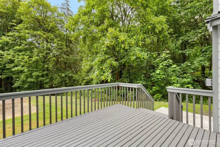 Fabulous back deck overlooking the yard and chicken coop