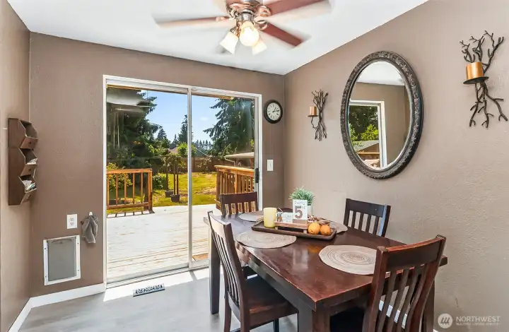 Eating area with slider to the NEW back deck and backyard